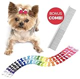 The Thoughtful Brand 50 Pcs Dog Bows with Rubber Bands (25 Pairs) - Strong Hold Hair Bows for Dogs - Pet Bows for Small Dogs Hair Accessories and Bonus Grooming Comb (Assorted Colors)