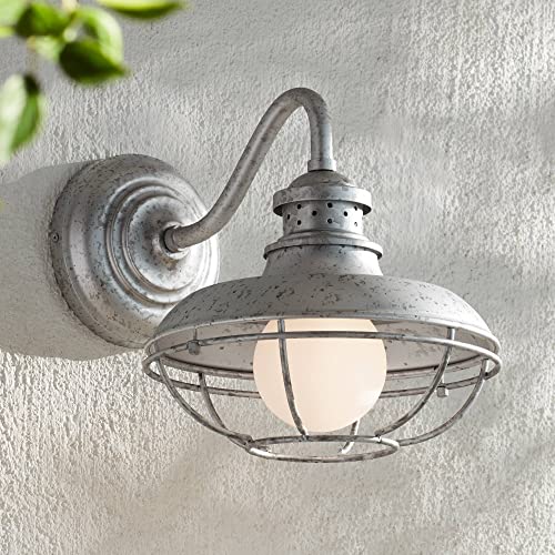 Franklin Park Rustic Industrial Outdoor Barn Light Fixture Galvanized Steel Open Cage 13" White