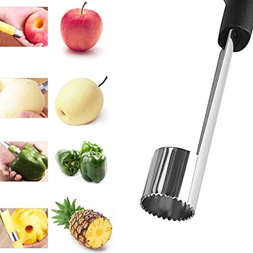 HOOMIL Apple Corer Premium Stainless Steel Apple Pear Corer Remover Tool for Home Kitchen with Rubber Handle - 2 PACK (Black)