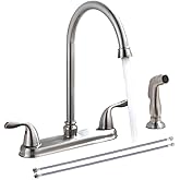 SHACO Kitchen Faucet with Side Sprayer, Stainless Steel 2 Handle Kitchen Sink Faucet with Water Supply Line, Brushed Nickel 360 Swivel Kitchen Faucet for Sink 3 Hole 4 Hole, SC-SLYT004L-S new13