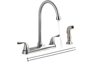 SHACO Kitchen Faucet with Side Sprayer, Stainless Steel 2 Handle Kitchen Sink Faucet with Water Supply Line, Brushed Nickel 360 Swivel Kitchen Faucet for Sink 3 Hole 4 Hole, SC-SLYT004L-S new13