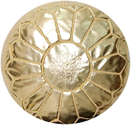 Gold Moroccan Pouf Unstuffed Authentic Handmade Faux Leather Ottoman Pouffe Footstool