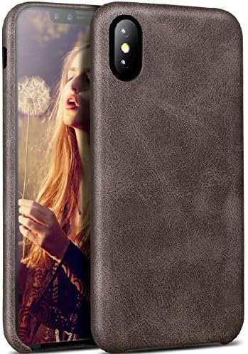iPhone X case, [Vintage Series] Premium PU Leather Slim Fit Ultra light Soft Touch Protective Mobile Cell Phone Case Back Cover for Apple iPhone X - Coffee With Screen Protector