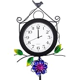 STANKGARDEN Outdoor Clock with Garden Stake, Flower Birdhouse Outdoor Wall Clock Waterproof, Silent No-Ticking Outdoor Clocks for Garden, Patio, Yard, Fence