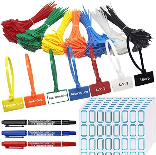 175 Pcs 6 Inch Nylon Cable Ties Marker Ties, 7 Colors Label Wire Straps Self-Locking Cord Making Label Mark Tags, 192 Pcs Self-Adhesive Cable Labels Write on Ethernet, 3 Colors Marker Pens