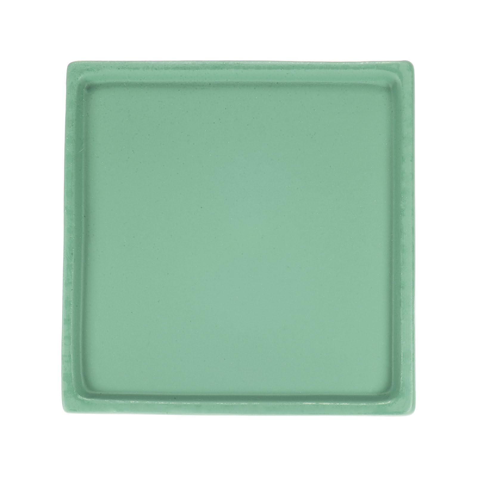 M METERXITY Ceramic Plant Saucer, 5 Inch Plant Water Catcher Tray, Plant Pot Saucers for Indoor/Outdoor Plants/Flower Drainage Drip Water Tray [Square Black Green]