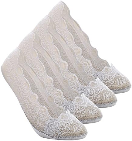 Sakya Women's No Show Lace Hidden Liners Socks Silicone Grip Non-Skid Boat Socks (Grey 4 Pairs)