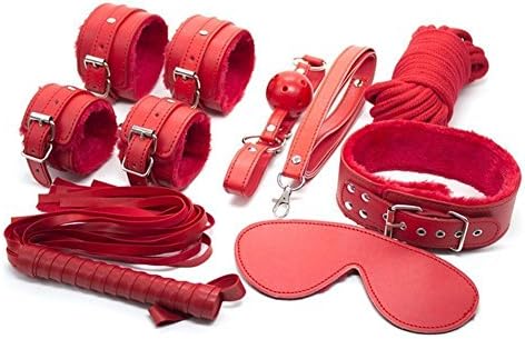 AVEEBABY 7 Piece Bed Restraints Kit with Adjustable Fur Leather Cuffs Blindfold for Cosplay