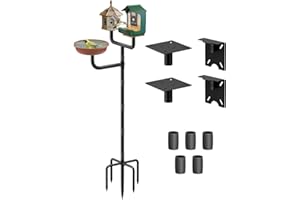 Sungaryard 3 Holders Upgrade Bird House Pole with 90inch for Outdoor Bird Feeder Bath, Heavy Duty Adjustable Birdhouse Stand with 4 Plates & 5 Prong Base for Garden, Yard(NO Birdhouse & Birdbath)