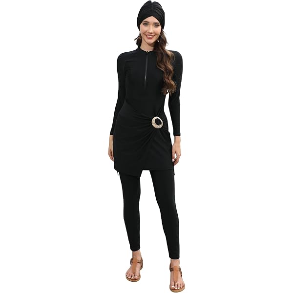 Modest Muslim Swimsuit For Women IKADEX Women's Modest Muslim Swimwear – Full Coverage Long Sleeve Swim Dress + Pants Burkini Set With Cap, S-4XL