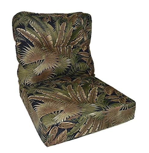 Tommy Bahama Fabric - Tan, Black, Green Tropical Palm Leaf Cushion for
Patio Outdoor Deep Seating Furniture Chair - Choice of Size (SEAT
CUSHION - 24" W X 27" D / BACK CUSHION - 24" W X 21" D)
