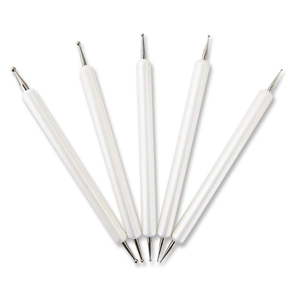 Embossing Stylus Set Double End Tracing Dotting Tool Stylus for Carbon Transfer Paper Mandala Rock Painting, Pottery Clay Craft, Embossing Art (5 Pcs White)