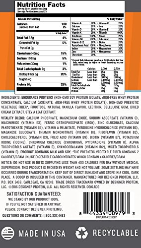 Designer Protein Sustained Energy Natural Endurance Protein, Vanilla Bean, 1.5 Pound