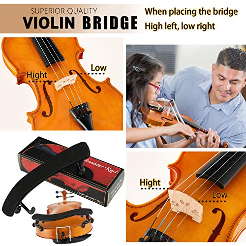 LAGRIMA 4/4 Beginner Violin,Violin Notes Sticker, Handcrafted Acoustic Violin Starter Kit, Case, Bow, Tunner,Rosin and Chin Rest - Thumbnail 2