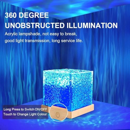 Ocean Wave Projector Light with Remote Control, 16 Colors USB Powered Underwater Night Light for Bedroom, Soothing Mood Lamp for Kids & Adults (Cube)