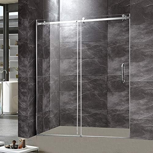 TONYRENA Frameless Sliding Shower Door, 56" to 60" Width x 72"Height 5/16" (8 mm) Clear Tempered Glass, Chrome Finish
