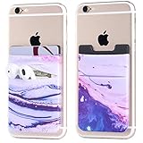 2Pack Phone Card Holder Stretchy Lycra Stick on Wallet Pocket Credit Card ID Case Pouch Sleeve 3M Adhesive Sticker for Back of iPhone Samsung Galaxy Android Smartphone-Sand Marble Purple Double Pocket