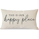 PANDICORN This is Our Happy Place Pillow Covers 12x20 Inch Modern Farmhouse Outdoor Decorations Lumbar Decorative Throw Pillows Cases Cushion Covers for Living Room Bedroom Porch Couch Sofa Decor
