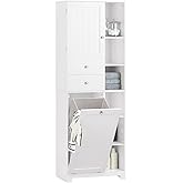 SoBuy Bathroom Tall Cupboard Storage Cabinet with Laundry Basket Laundry Chest BZR104-W