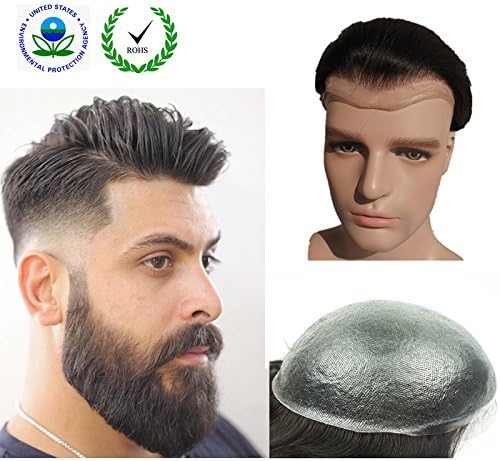 NLW Human Hair Toupee for men 0.04mm PU Skin Silicone toupee Hair prosthesis hair replacement system Gents hair piece Straight hair piece for man 10x8" base Men's wig #1b Off Black - Image 5