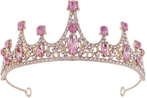 TOVINANNA Princess Tiara for Girls, Pink Crystal Rhinestone Tiara Birthday Crown Hair Decor Kids Headpieces for Holiday Prom 