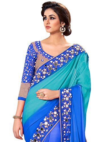 jashvi creation faux georgette saree with blouse piece