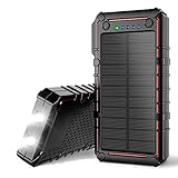 Solar Charger, Titita 13500 mAh Solar Power Bank, Waterproof/Shockproof/Dustproof Solar Phone Charger Dual USB Battery Bank with 2 LED Light Carabiner for Emergency Travelling Camping, iPhone, Android