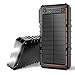 Solar Charger, Titita 13500 mAh Solar Power Bank, Waterproof/Shockproof/Dustproof Solar Phone Charger Dual USB Battery Bank with 2 LED Light Carabiner for Emergency Travelling Camping, iPhone, Android