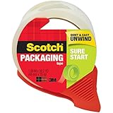 Scotch Sure Start Shipping Tape with Dispenser, 1.88 in. x 38.2 yd., Clear, 1 Dispenser/Pack
