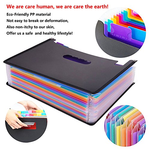 24 Pocket Multicolored Expanding Files Folder, File Organizer, Cloth Edges, Durable, A4 & Letter Size Document - Office/ Business/ School