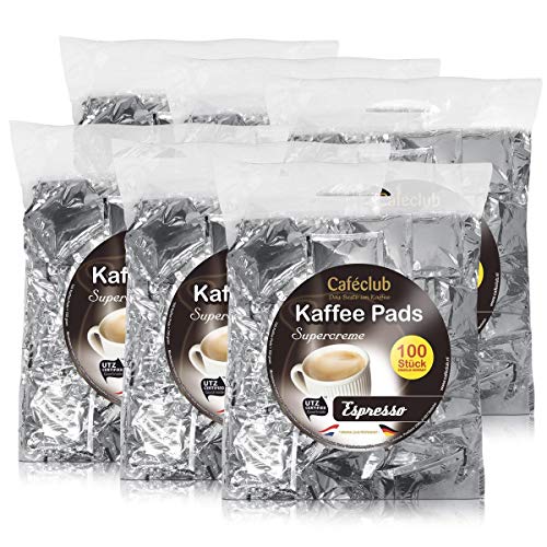 6x Cafeclub Espresso Kaffeepads Megabeutel je 100 stk. dunkle Röstung einzeln verpackt