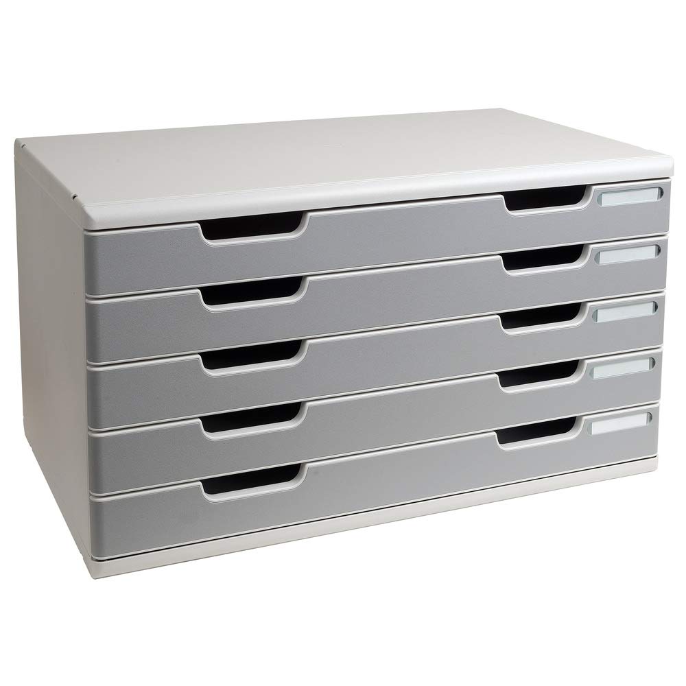 Exacompta - Ref 322041D - Modulo A3 Office - 350 x 576 x 320mm in Size, 5 Drawers (54mm Height), Smooth Opening with Stop, Label Holders - Light Grey/Stone Grey