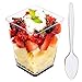DLux 100 x 5.5 oz Mini Dessert Cups with Spoons, Square Large - Clear Plastic Parfait Appetizer Cup - Small Reusable Serving Bowl for Tasting Party Desserts Appetizers - With Recipe Ebook
