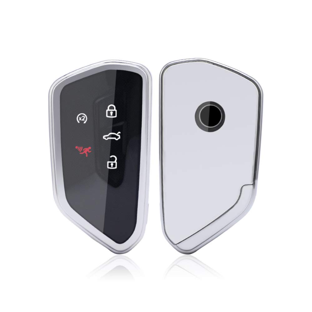 ontto 1 Piece Car Key Case for VW Soft TPU Key Cover Holder Protector for Volkswagen Golf 8 Seat Leon MK 8 Tarraco Ateca Skoda Octavia Remote Key Fob Keyring-Silver