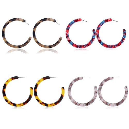 Amazon.com: Lanyan 4 Pairs Mottled Acrylic Geometric Circle Hoop ...
