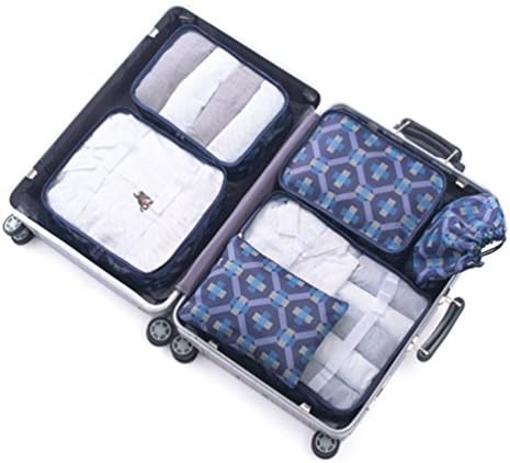 6 Set Travel Packing Organizer,Waterproof Mesh Luggage Travel Cubes with 1 Shoe Bag - Travel Compression Organizers (Navy Blue)