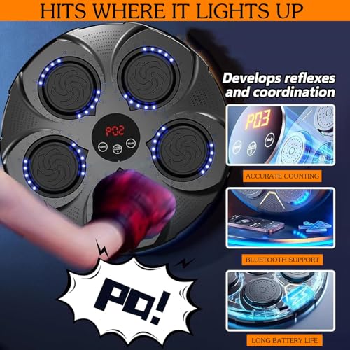 Beauenty Music Boxing Machine,Wall Mounted Smart Boxing Trainer,LED Light Intelligent Boxing Target,Adult Youth Boxing Training Punching Equipment with Boxing Gloves,Boxing Game for Gym and Home
