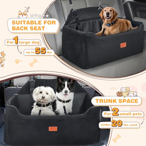 Car Seat for Dogs, 78 x 55 x 53 cm, Removable and Washable Booster Seat for Medium and Large Dogs, Lead Included, Dog Seat for Heavy Cars (Black with Waterproof Leather Coating)