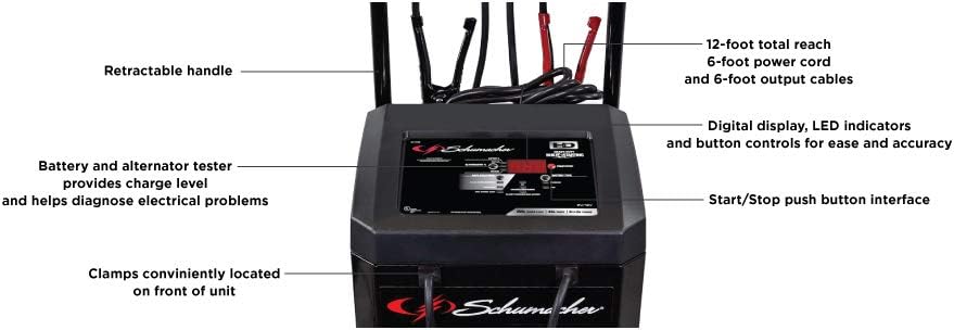 Schumacher SC1309 6/12V Wheeled Automatic Battery Charger and 40/200A Engine Starter with Advanced Diagnostic Testing: Automotive