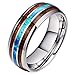 DOUX 8mm Mens Tungsten Carbide Ring Real Blue Opal & Koa Wood/Abalone Shell Inlay Wedding Band High Polished Comfor Fit Size 6-14