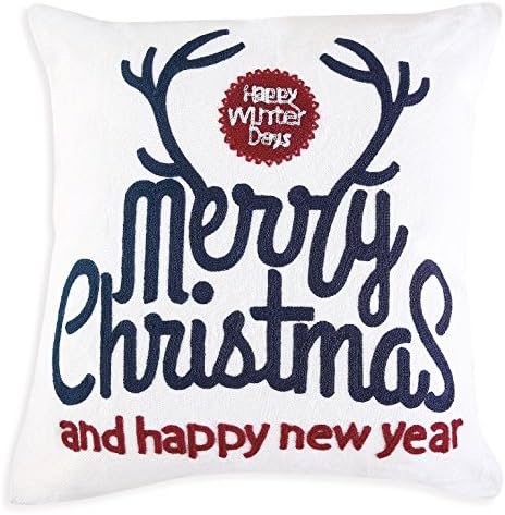 YARDLIFE Christmas Throw Pillow Covers with Canvas Cotton Embroidery for Couch (18 x 18 inch, 1Pcs)