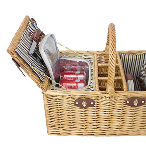 Zelancio 4 Person Square Picnic Basket Set With Insulated Cooler Insert