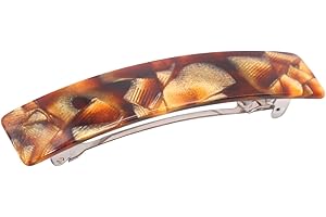 French Amie Oblong Handmade 3.5" Celluloid Automatic Hair Clip Barrette French Hair Clip for Girls Strong Hold Hair Clips for Women No Slip Durable Paris Hair Accessories, Made in France (Caramel)