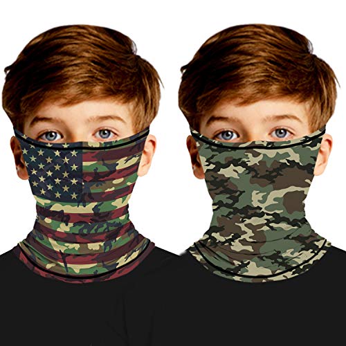Ainuno Kids Neck Gaiter,Bandana Mask with Ear Loops Camo Face