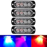 4PCS Ultra Thin Red&Blue 4LEDs Warning Emergency Caution light Flash Strobe Light Bar Surface Mount For Car Van Truck Jeep Pickup,Motorcycle