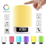 Bedside Lamps - ALECTIDE Bluetooth Speakers, Table Lamp Touch Sensor Dimmable Colors Night Lights 4 Level Brightness Changing, Alarm Clock, Hands-free, Timing Function Best Gifts for Baby Kids Teens