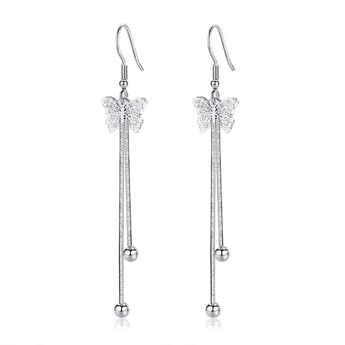 Ms. Swan 925 Sterling Silver Butterfly Dangle Earrings for Women and Girls - Long Hanging Design