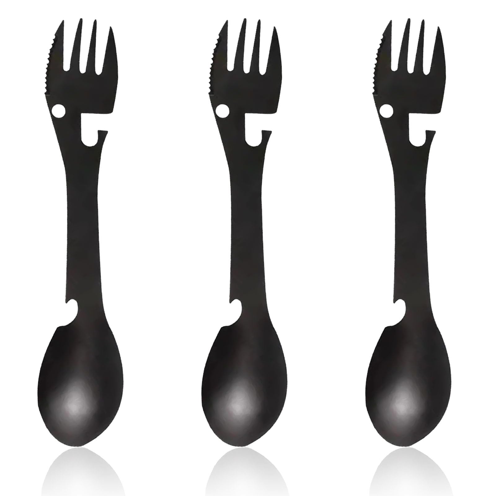 Travel Cutlery - Premium Titanium Spork Reusable- Portable Camping Cutlery Set,Bottle Can Opener Outdoor Spoon Fork Eating Multi-Tool Utensil (3PCS Black)
