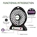 Battery Operated Desk Fan, Mini USB Portable Fan with Emergency Light, Adjust 3 Speed, 2600mAh Rechargeable Battery and USB Powered Fan, Personal Cooling Fans for Car, Gym, Office, Camping,Travel,BBQ