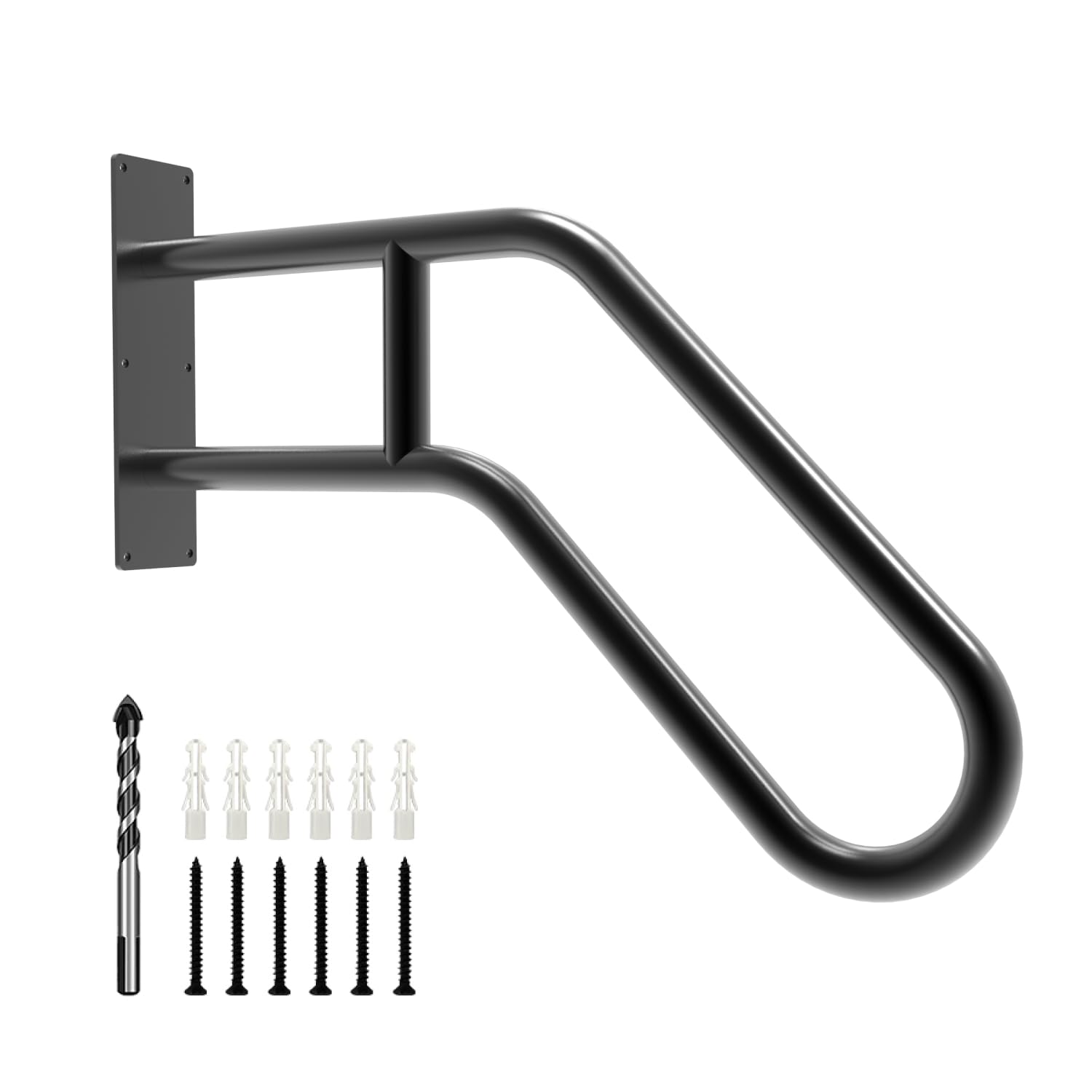 Handrails for Outdoor Steps Wall Mount, Railings for 1-3 Steps, U-Shaped Handrail with Matte Black Finished, Stair Handrails for Kids, Elderly, Pregnant Women, Disabled (26" Length, Black)